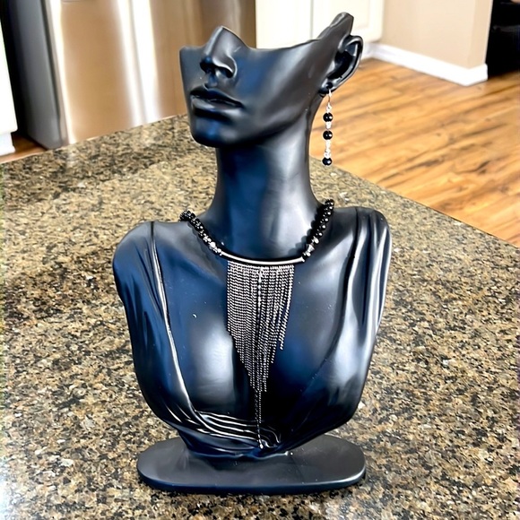 Hand Crafted Jewelry - Jasper bead choker cocktail bling bib necklace & earrings